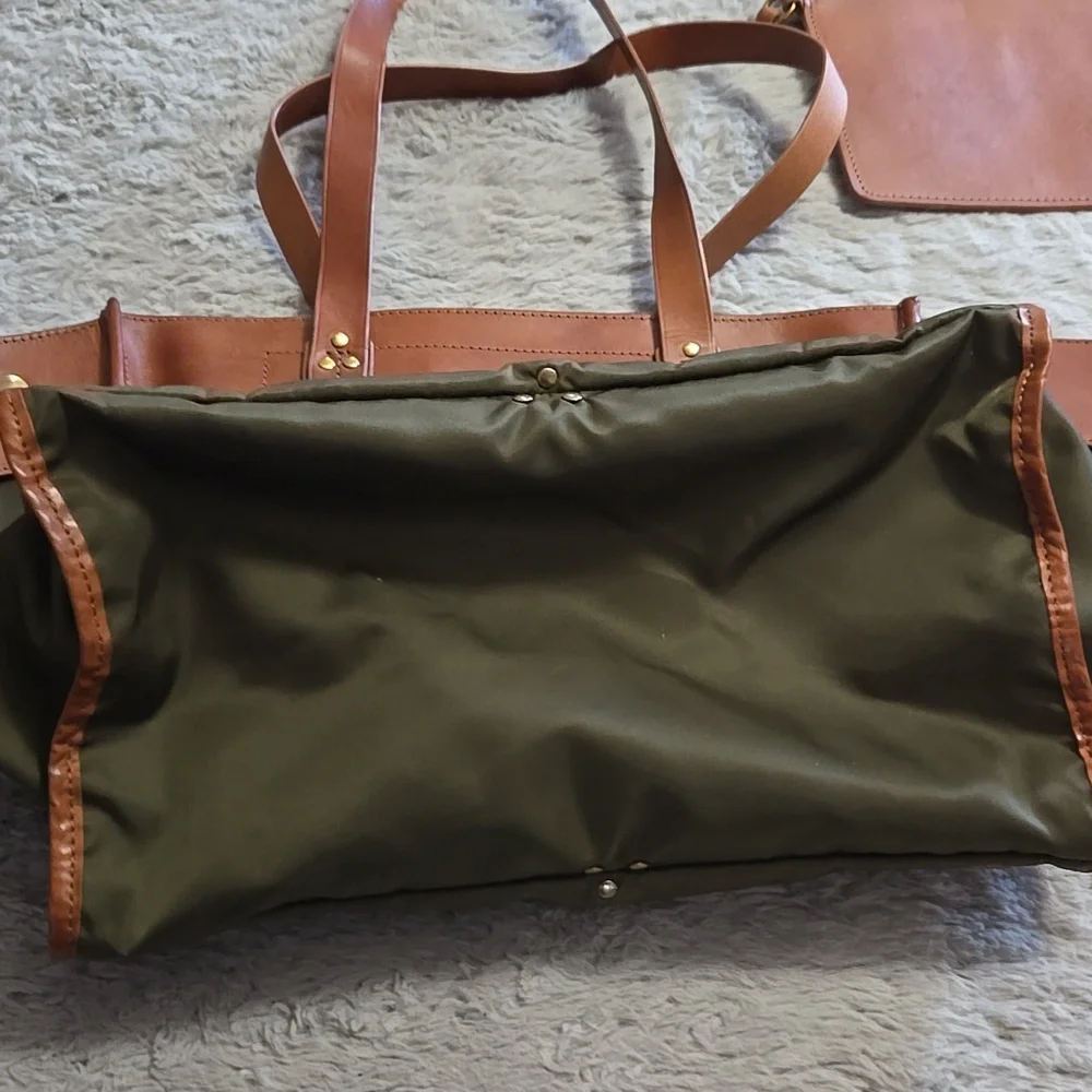 Jerome Dreyfuss Paris Leon olive green nylon leather tote bag